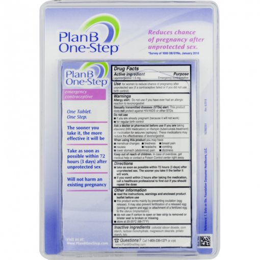 Plan B One-Step Emergency Contraceptive Morning After Pill 1 Tablet